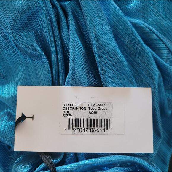 Retrofete Tova Dress in Aqua Blue Size Large NWT Metallic Sleeveless V Neck - Picture 12 of 14